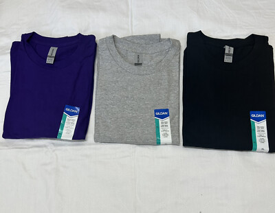 Gildan Soft Style Men's T-Shirt Size XL  One Each Gray,Purple , Black  Lot Of 3
