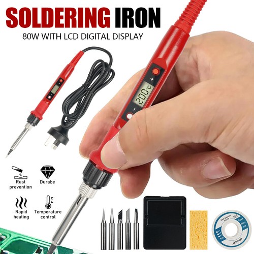 80W Soldering Iron Kit Electric Welding Tool Solder Tips Adjustable Temperature - Picture 23 of 23