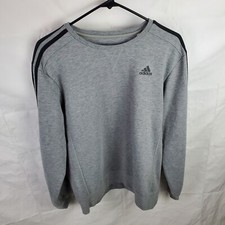 Adidas Sweatshirt Men's M Gray Essentials 3 Stripes Pullover Crew Active S17671