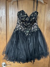LET'S Fashion Black Cocktail Dress Prom Party Wedding Size S Lace & Sequins