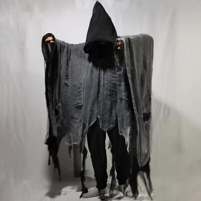 Ghost Reaper Haunted Hooded Cape Adult Costume Hood Robe Medieval Cloak Cosplay