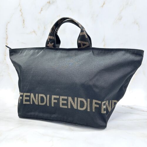FENDI Logo Tote Bag Handbag Nylon Authentic - Picture 1 of 18