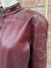 GIANNI VERSACE Rare Leather Burgundy Red Studded Jacket Vintage 1980s Size IT 42