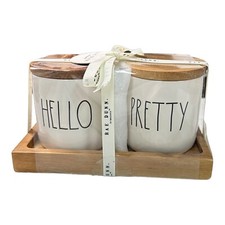 Rae Dunn Set of 2 'HELLO"  "PRETTY" X-Small Cellar Set