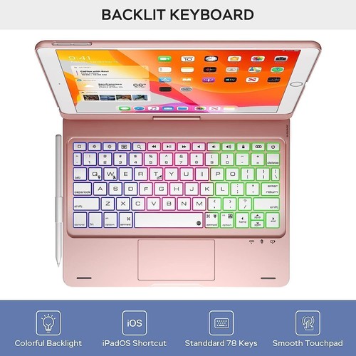 Smart Keyboard Case For iPad 9/8/7th Gen 10.2" Air 3 Backlit 360 Rotate Touchpad - Picture 34 of 46