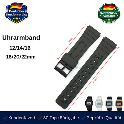 Uhrenarmband Ersatz Silikon 18mm kompatibel F91W AE1200 schwarz