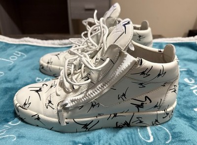 Giuseppe Zanotti Men's White Leather Size 45 (12 American) High Top Zip Shoes