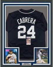 FRAMED Autographed/Signed MIGUEL CABRERA 33x42 Detroit Blue Jersey JSA COA Auto