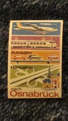 Reklame Marke Werbemarke: Nach Osnabrück Autobahn Hansalinie Eisenbahn Flugzeug