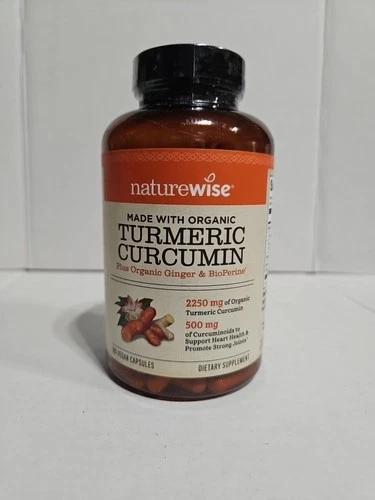 Naturewise Organic Turmeric Curcumin Capsules - 180 Count 2250 Mg Exp 9/2027+