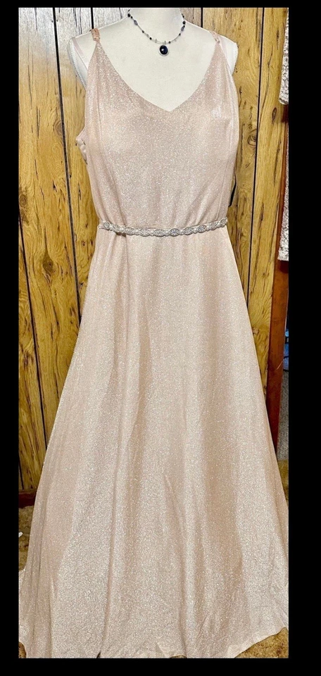 Mujer Vestido de Noche Dorado Champagne Faja Cinturón Capa NUEVO Talla 21-18W David Novia Foto 4 de 4