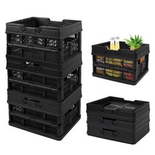 3 PCS Collapsible Crate Shopping Basket Milk 9L 2.4 Gal Black Organizer