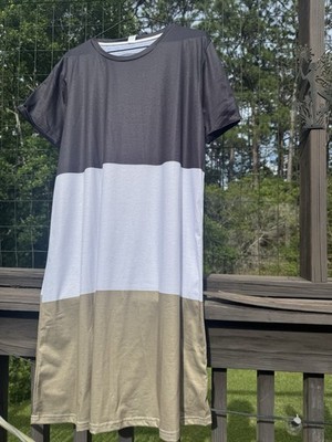 Pixie Lady Colorblock T-Shirt Dress Gray White Tan Round Neck Short Sleeve XL