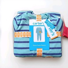 Carter  s 12 M Fleece Pajamas One Peice Footies Zip Up Blue White NWT
