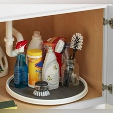 COPCO Non-Skid Pantry Cabinet Lazy Susan Turntable 18-Inch White/Gray 1108246B