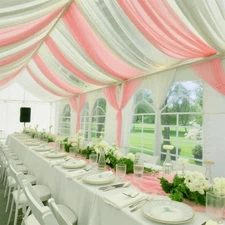 Blush Pink Chiffon Ceiling Drapes for Wedding Party Stage Arch 5x20ft 2 Panels