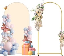 Metal Arch Backdrop Stand and Cover Set, 6FT Beige Reusable Spandex Fitted