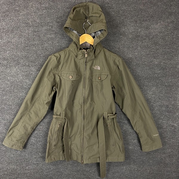 The North Face Hyvent Womens Jacket L Green Long Sleeve Full Zip Hooded Belted