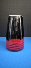 Studio Art Glass Vase Handblown Black and Red Lava Flow Design 10" Tall 5lbs