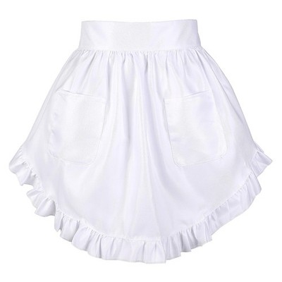 White Half Waist Maid Apron with Pockets Polyester for Kitchen Restaurant