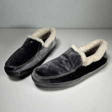 OluKai Ku  una Lanui Womens Sz 11 Gray Moccasins Sheep Fur Synthetic Velvet