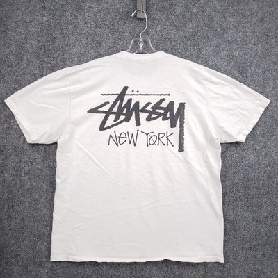 VINTAGE Stussy New York T Shirt Mens L Large White Short Sleeve