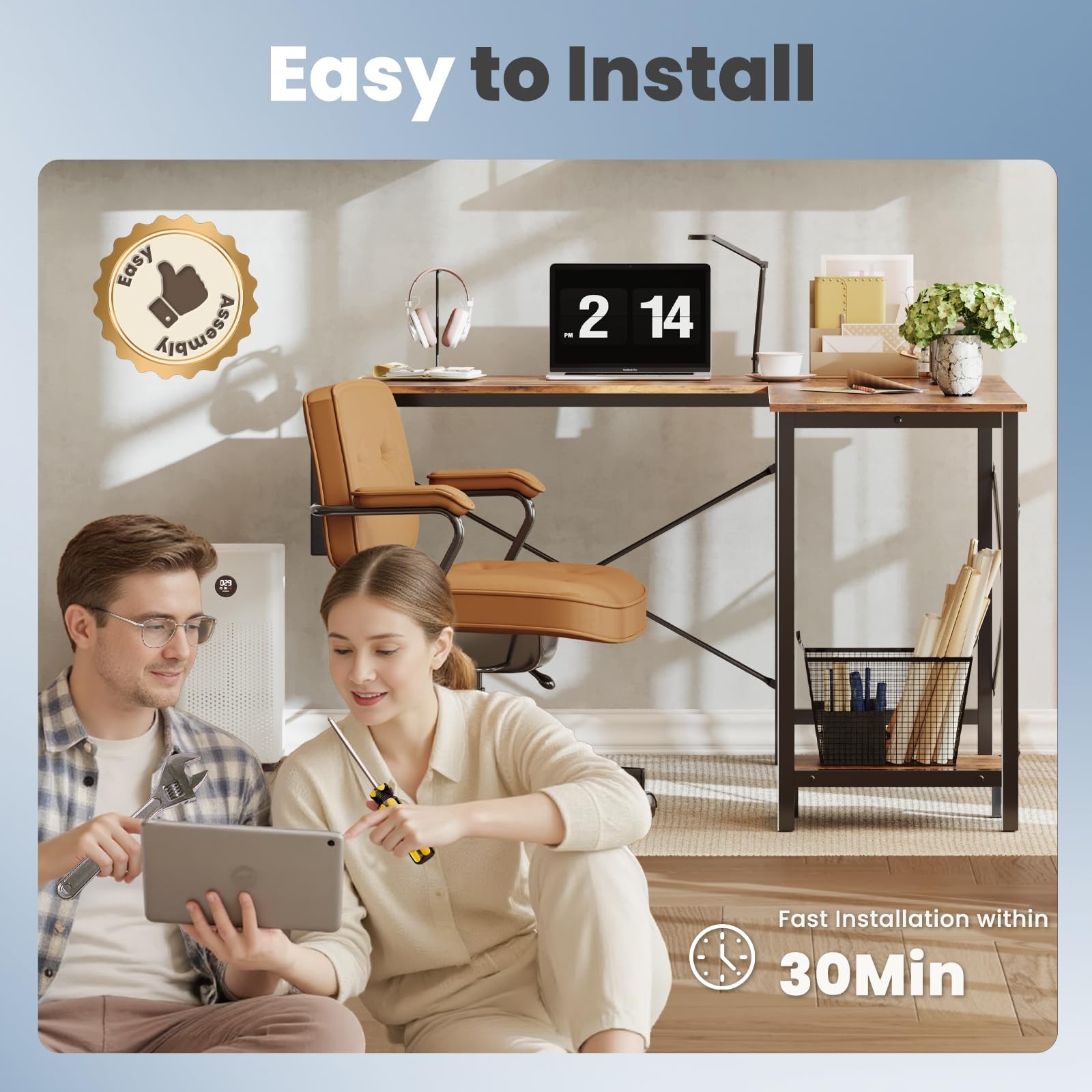 L Shaped Desk Computer Gaming Corner Table 50 Inch Home Office Writing Studen...