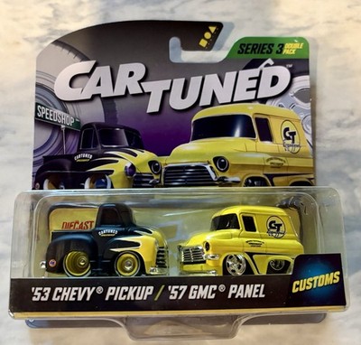 CAR TUNED SERIES 3 2-PACK '53 CHEVY PICKUP & '57 GMC PANEL CUSTOMS YELLOW/BLACK