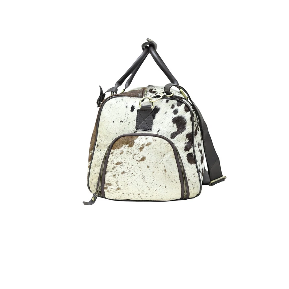 Real Cowhide Leather Hairon Travel Bag – Large Duffle Weekender Carry On – Handm - Image 3 of 4