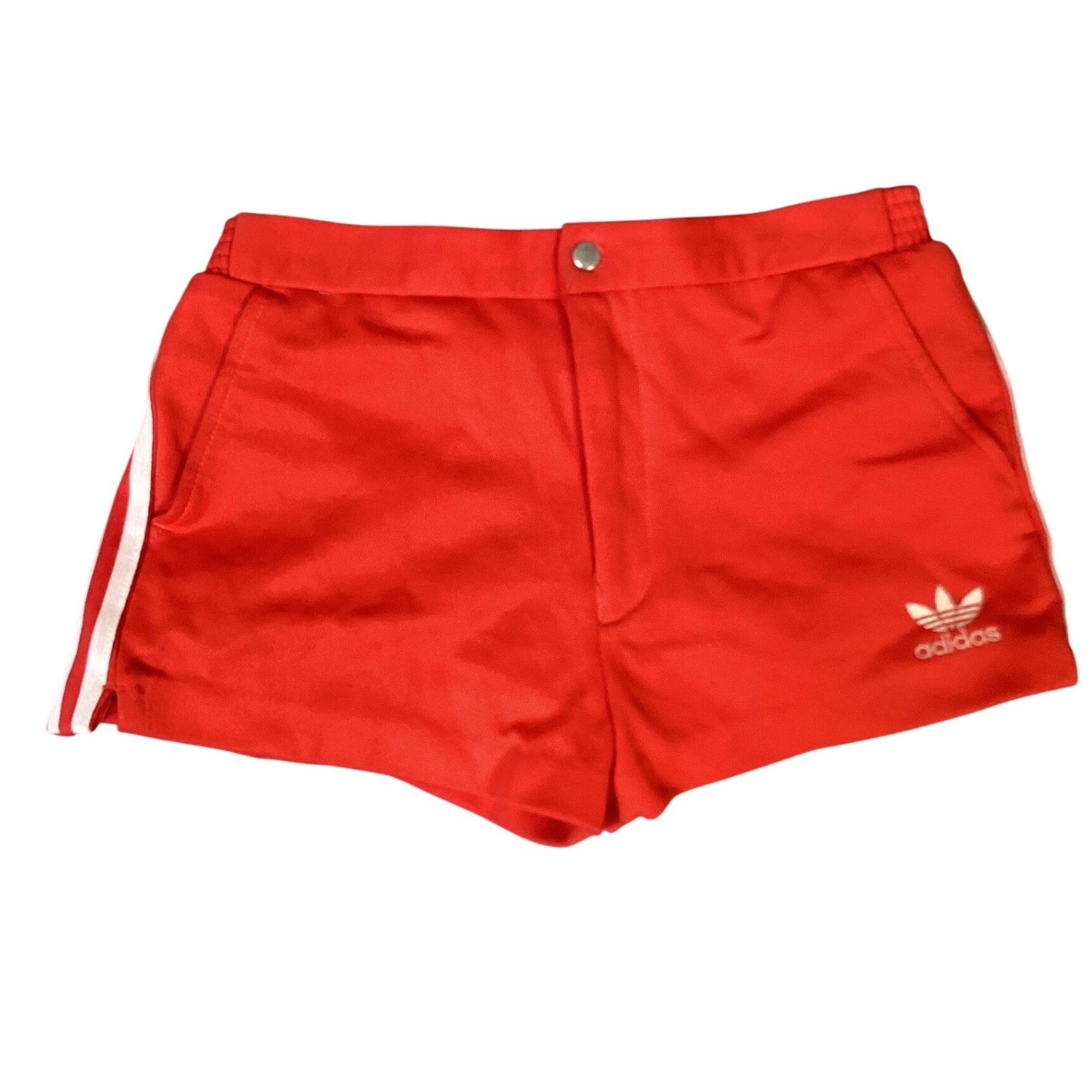 Vintage Adidas Red Athletic Shorts Retro 3 Stripe Logo Size M Sprinter Running