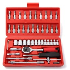 46-teiliges 1/4 Zoll Steckschlüssel Set Gummi Chrom Stahl Fahrrad Auto