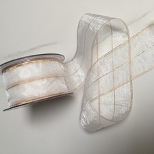 10 Yards 2 Inch White/Gold Sheer Organza Ribbon Mesh Chiffon Gift Bouquets Xmas
