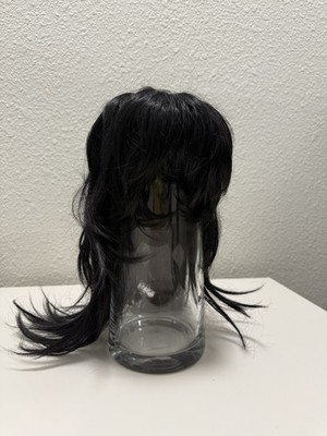 Black Layered Medium Long Synthetic Wig   Shag Cut, Wavy, Open Cap 