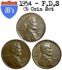 1954 P D S Lincoln Wheat Cents (3) Coins Average Circulated/Better *JB's Coins*