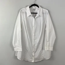 CJ Banks Button Up Tunic Shirt Size 2X Solid White Long Sleeve Cotton Blend