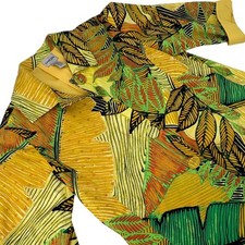 Chicos Tropical Leaf Print Button Front Jacket Size 1 Yellow Green Womens