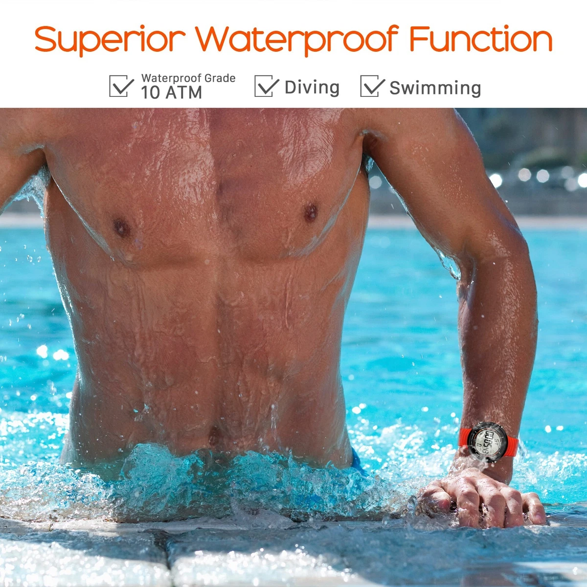 10 ATM Waterproof Sports Watch for Swimming and Diving with