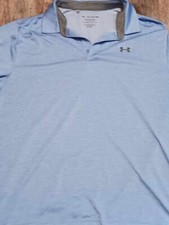 Under Armour HeatGear Polo Shirt Mens Size 2XL Blue Solid Short Sleeve Button