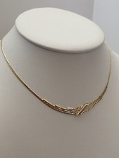 14k Solid Yellow Gold Fancy Flat Link w/ 0.10 CT Round Diamond Necklace--16 inch