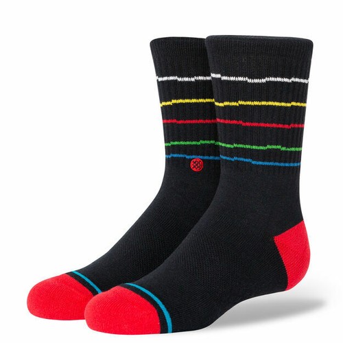 Stance Kids Black Red Crew Cotton Cushion Stripe Unite Casual Socks Sz L 3-5.5