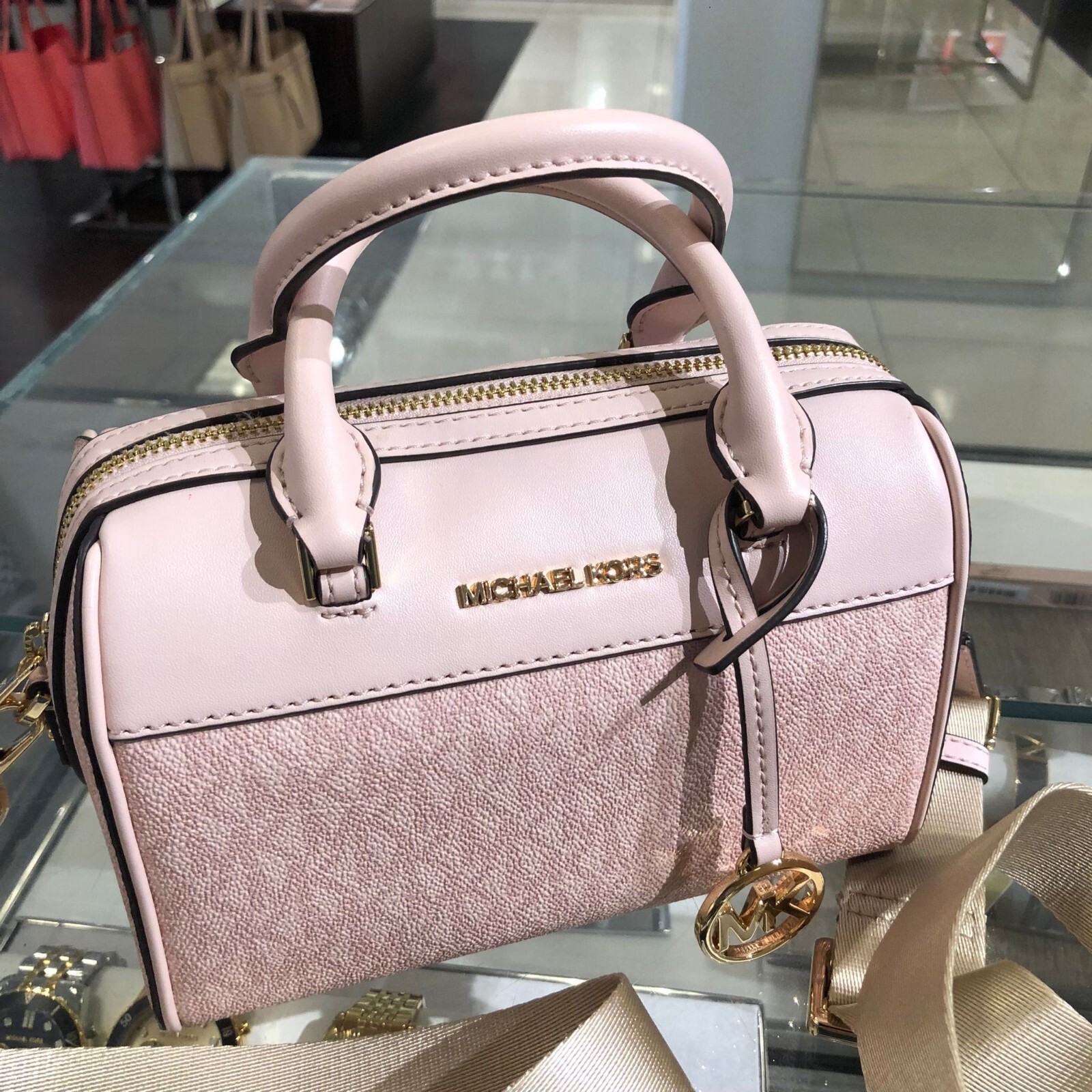 MICHAEL KORS TRAVEL XS MINI DUFFLE SHOULDER CROSSBODY HANDBAG POWDER BLUSH  196163083223 | eBay