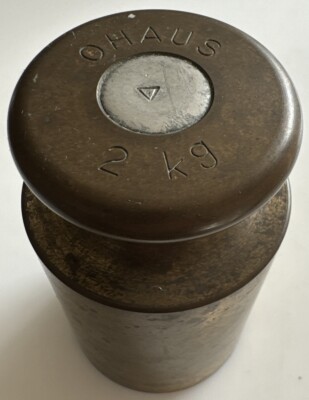 Antike Vintage OHAUS 2kg Messing Kalibrierwaage Gewicht