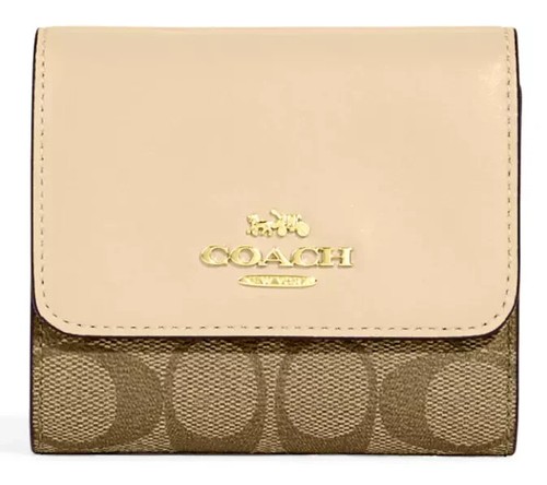 Cartera COACH Pequeña Triple Plegable Firma Lona CE930 Caqui y Marfil🎀NUEVA🎁NUEVA EN PAQUETE - Imagen 2 de 8