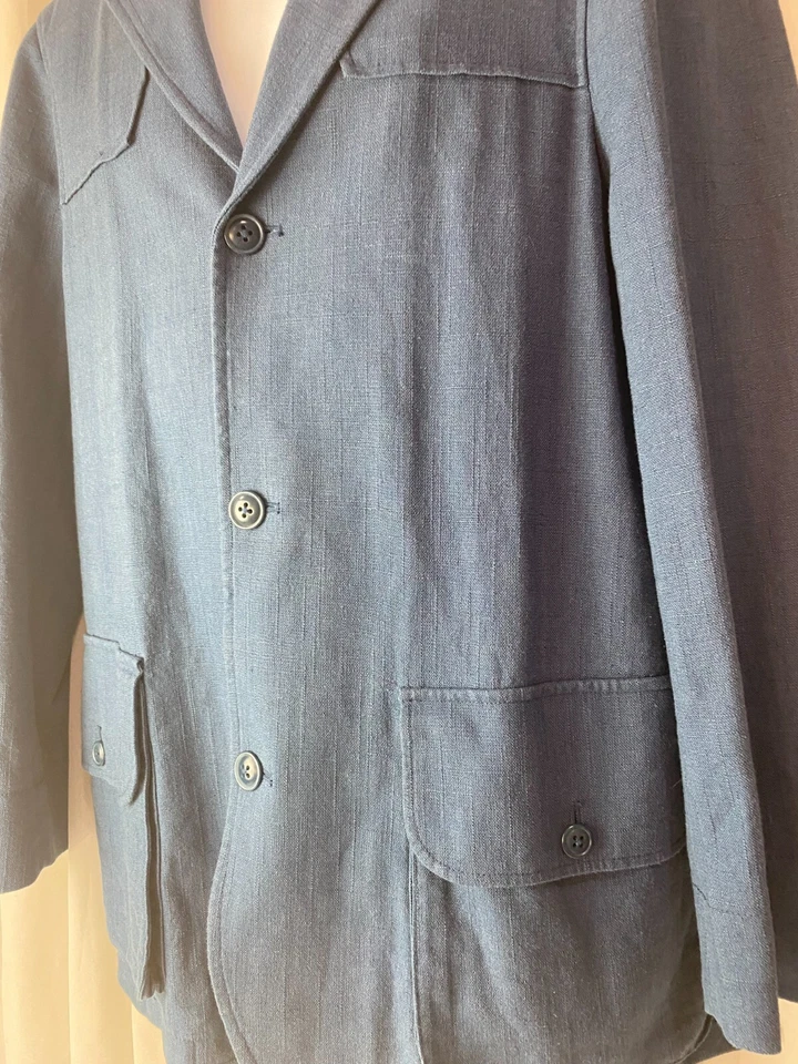 Blazer Abrigo Deportivo J. Peterman Azul Mezcla Lino Hombre Talla 42R Foto 3 de 4