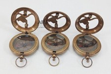 Lot 3 pcs Collectible Nautical Antique Brass Push Button Sundial Pocket Compass