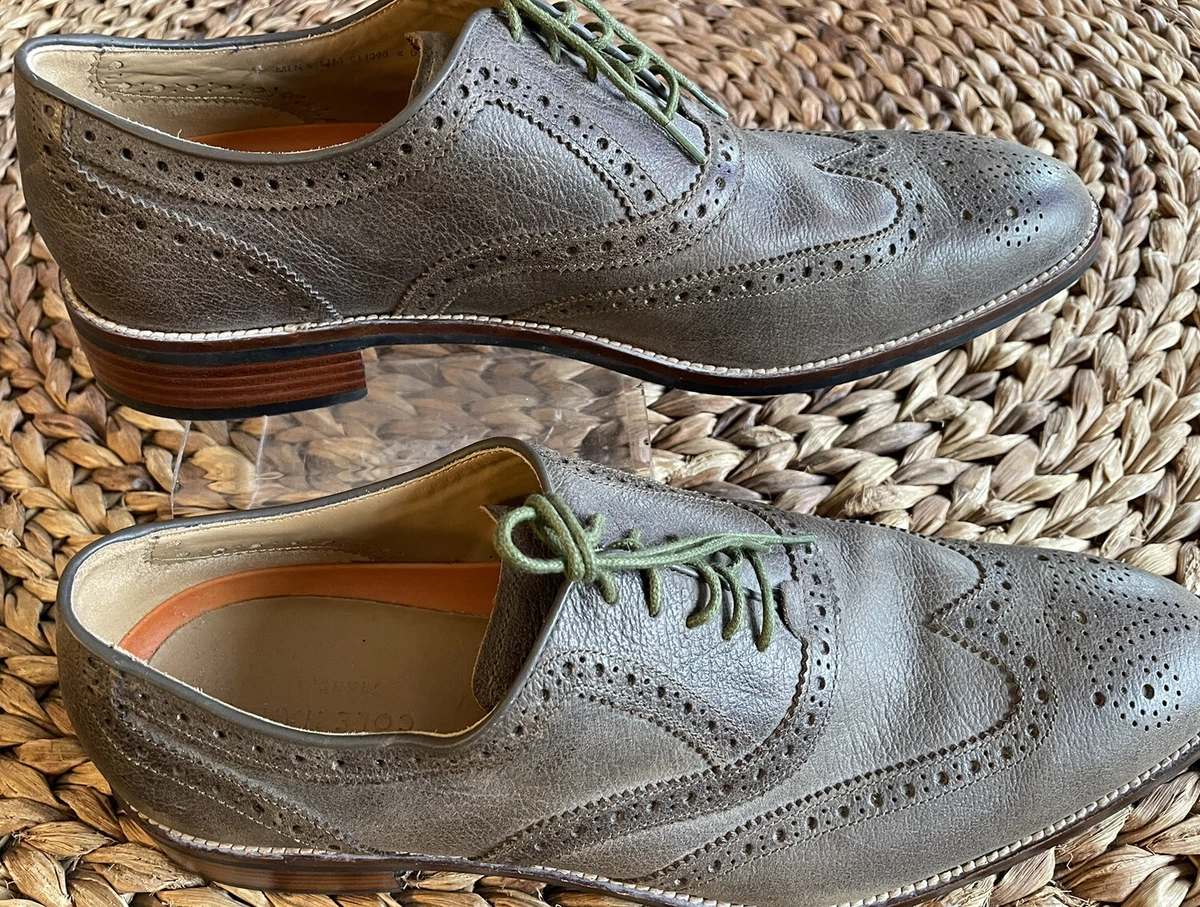 COLE HAAN Mens Original Grand O.S Wingtip Oxford Gray Leather