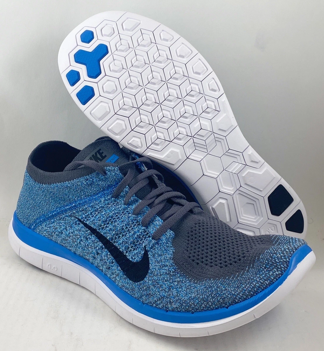Nike Free 4.0 Flyknit Gray Blue Running Shoes 631053 014 Men s