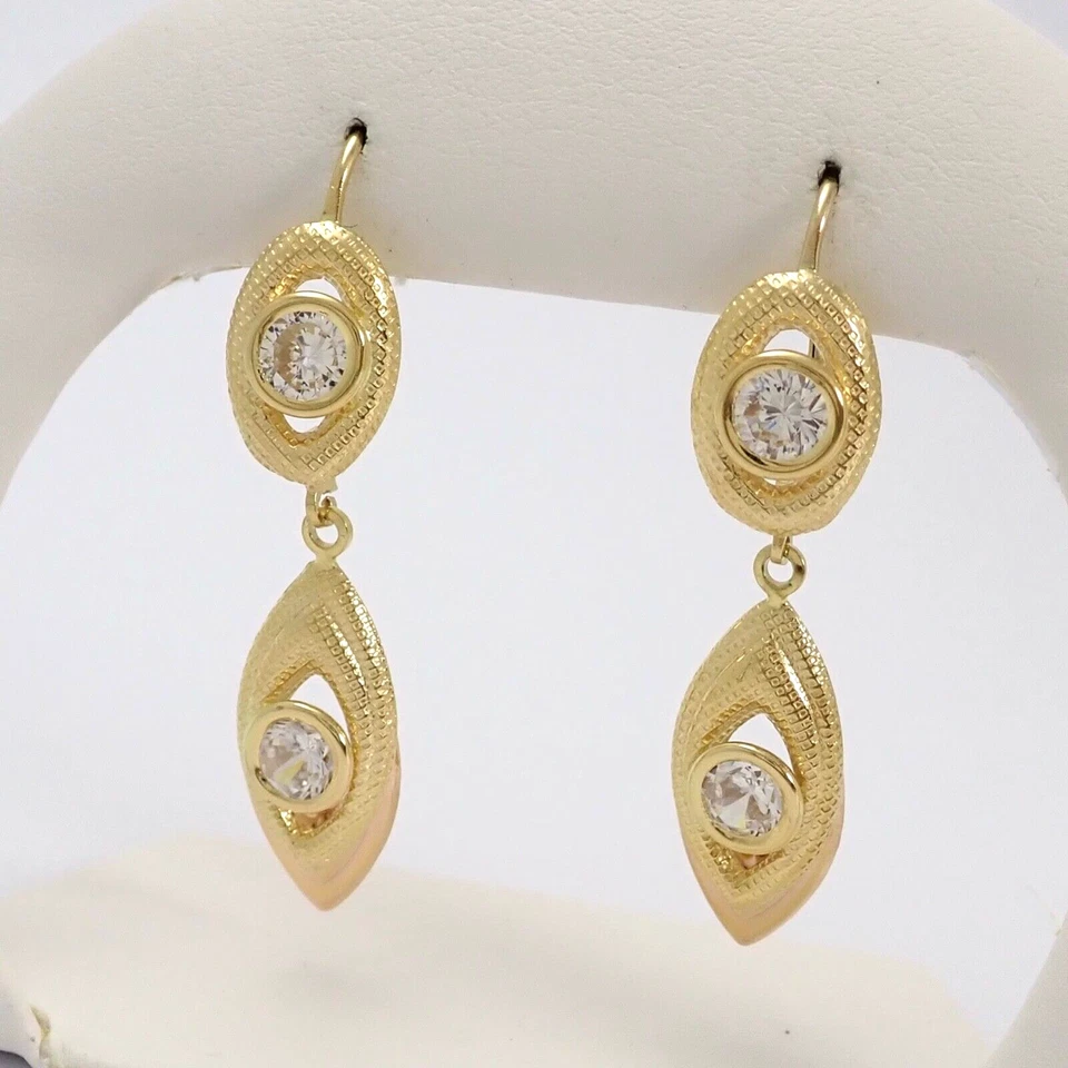 Solid 18k Rose Yellow Gold Marquise Dangle Leverback Earrings 750 Italy New - Image 4 of 4