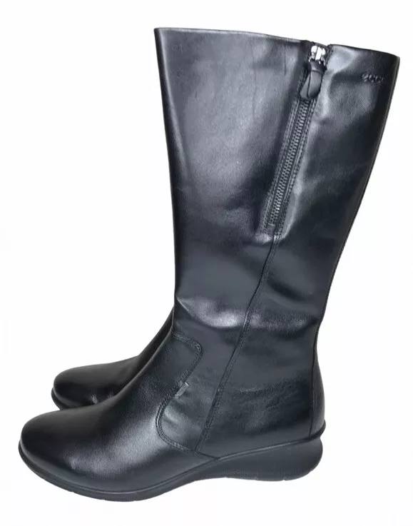 smag kugle telt ECCO Babett High Cut Wedge Black Leather Boots Goretex 40 US Size 9-9.5  Tall Zip | eBay