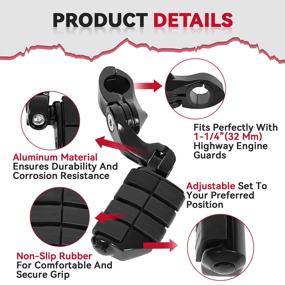 Motorcycle Black Highway Foot Pegs For Harley Davidson Touring Road Street Glide - Image 4 of 4